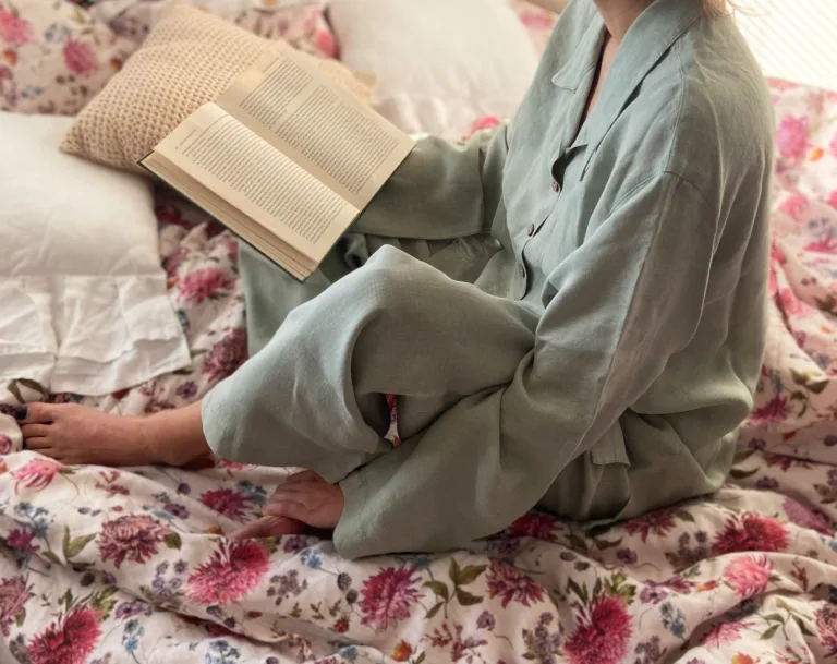 ľanové pyžamo s dlhým rukávom v mint zelenej farbe