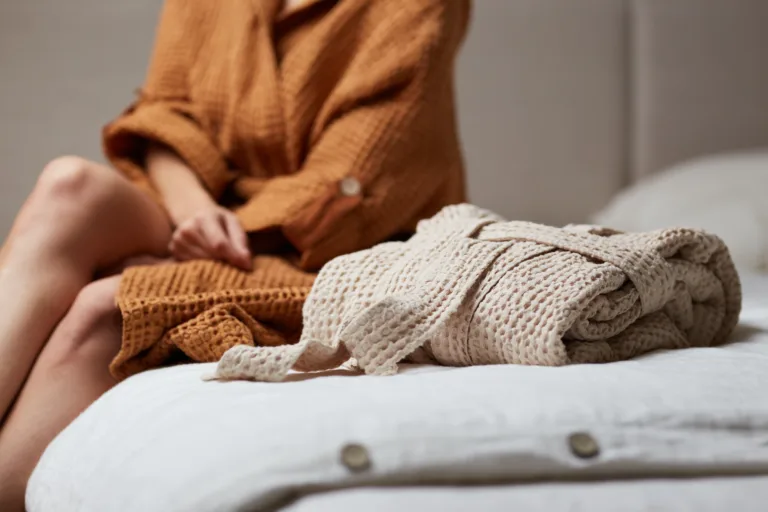 ľanový vaflový župan v prírodnej farbe