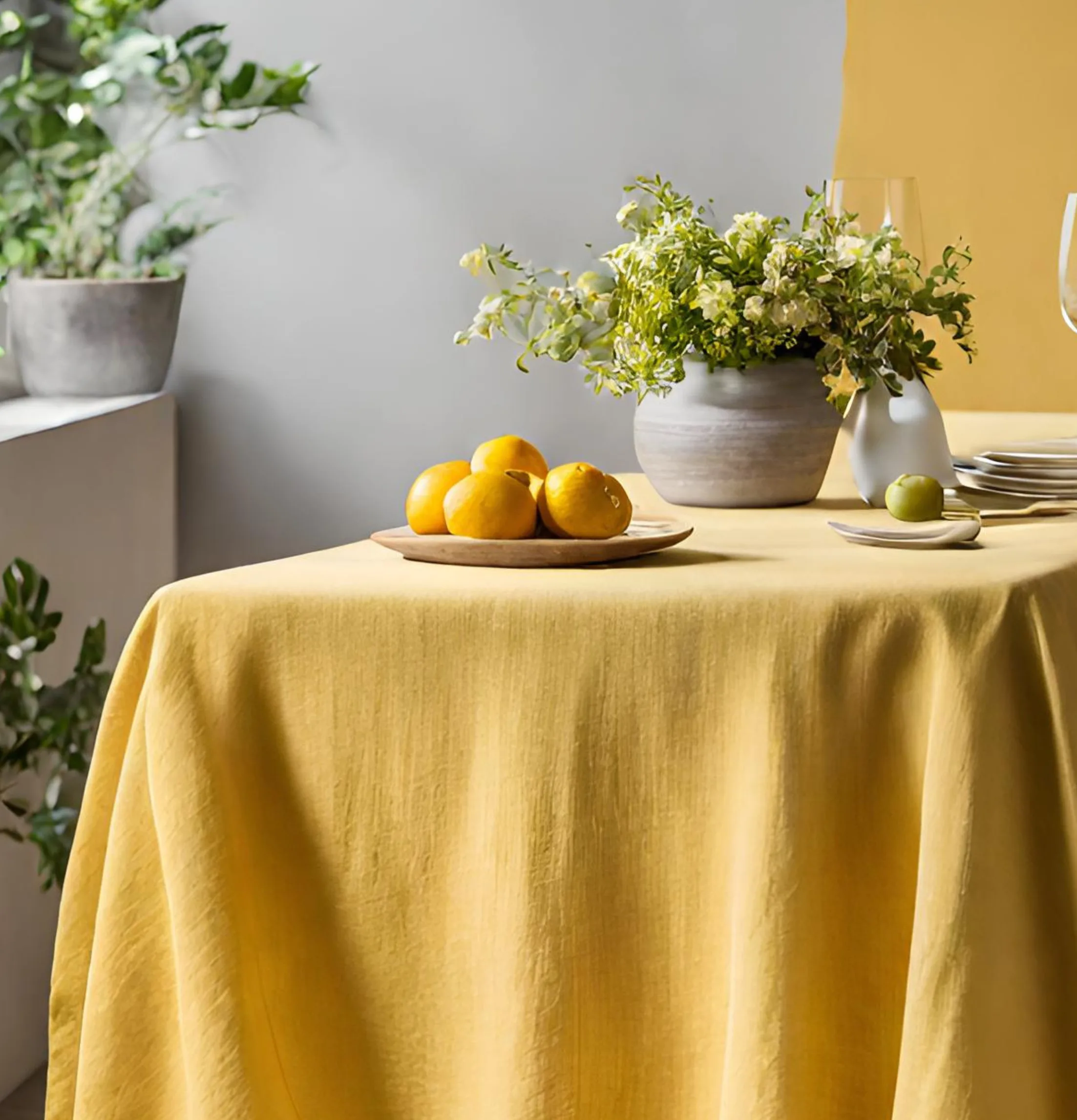 žltý ľanový obrus Katarína v jedálni